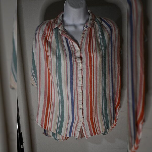 Women's Colorful Striped Summer Blouse - Picture 2 of 6
